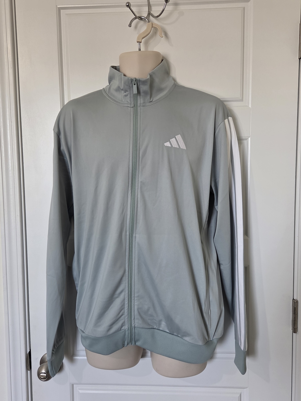 Adidas Men’s Light Gray Track Jacket with White Stripes